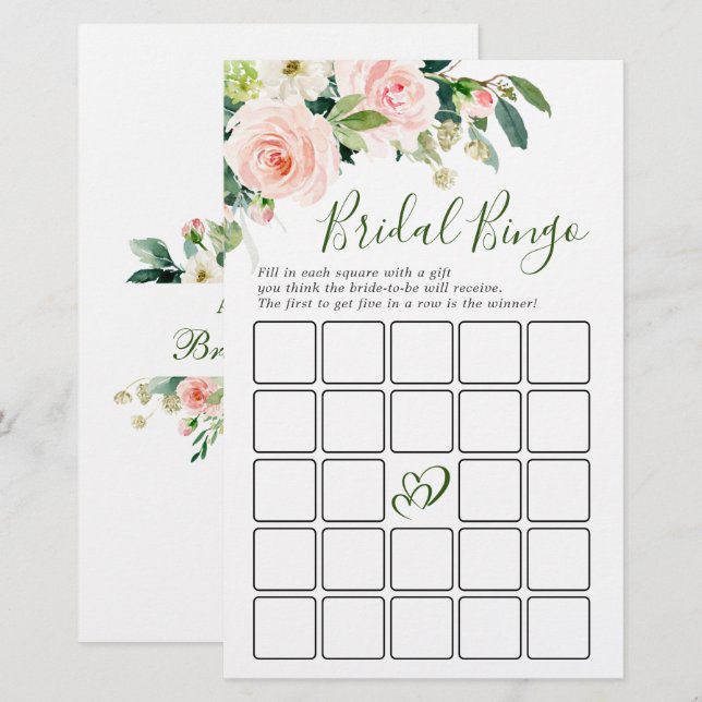 Pink Blush Flowers Greenery Bridal Shower Game (Front/Back)