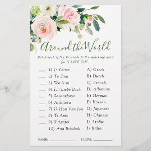 Pink Blush Flowers Greenery Bridal Shower Game