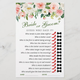Pink Blush Flowers Greenery Bridal Shower Game