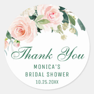 Pink Blush Flowers Greenery Floral Bridal Shower Classic Round Sticker