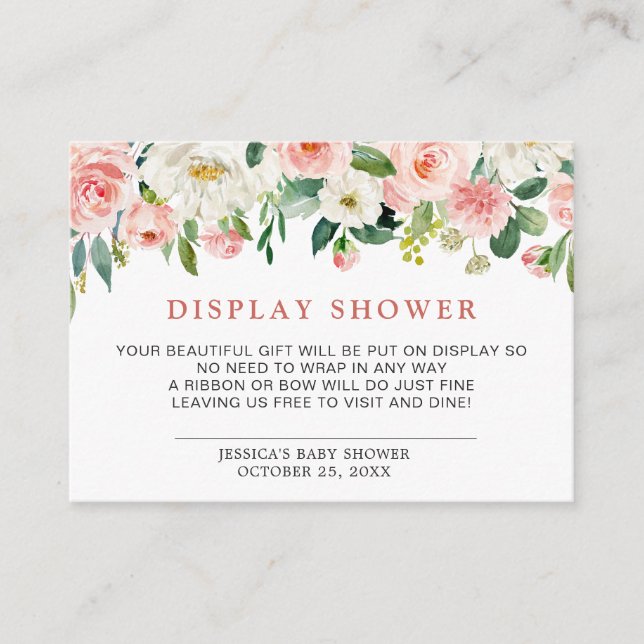 Pink Blush Flowers Greenery Floral Display Shower Enclosure Card (Front)