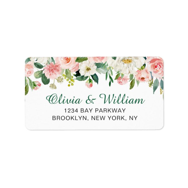 Pink Blush Flowers Greenery Floral Return Address Label (Front)