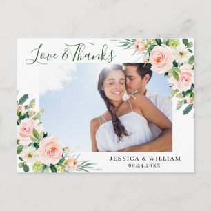 Pink Blush Flowers Greenery Floral Thank You Postcard