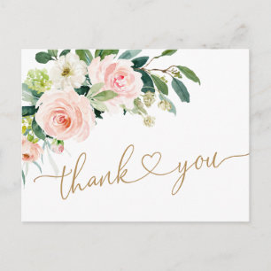 Pink Blush Flowers Greenery Floral Thank You Postcard