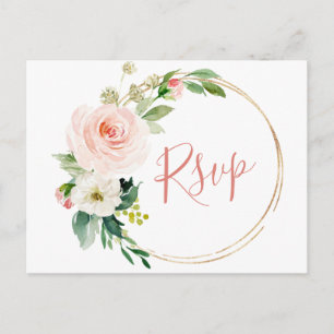 Pink Blush Flowers Greenery Floral Wedding RSVP Postcard