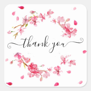 Pink blush flowers thank you Square Sticker