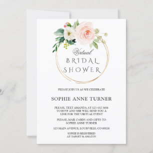 Pink Blush Flowers Virtual Bridal Shower By Mail Invitation