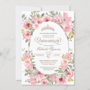 Pink & Blush Flowers Watercolor Floral Quinceanera Invitation
