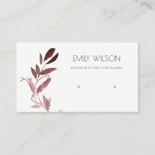 PINK BLUSH FOLIAGE WATERCOLOR EARRING DISPLAY LOGO BUSINESS CARD