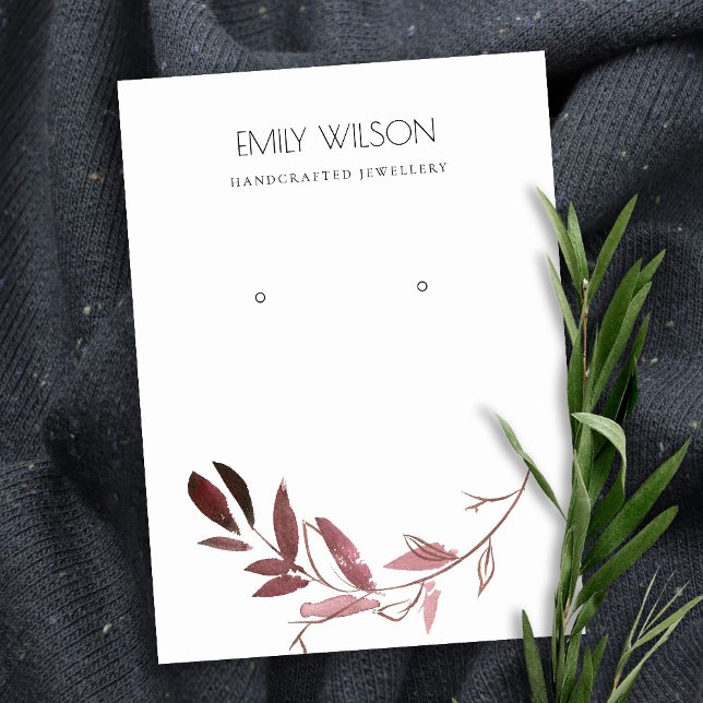 PINK BLUSH FOLIAGE WATERCOLOR EARRING DISPLAY LOGO BUSINESS CARD (Creator Uploaded)