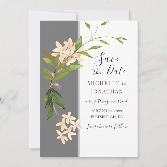 Pink Blush Garden Flowers Greenery Inspirational Save The Date (Front)