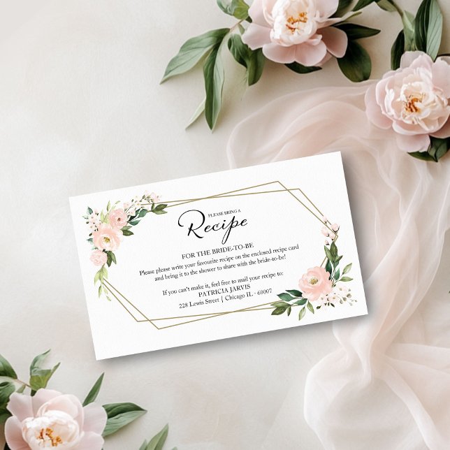 Pink Blush Geometric Bridal Shower Recipe Request Enclosure Card (Creator Uploaded)