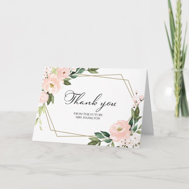 Pink Blush Geometric Bridal Shower Thank You Card (Front)