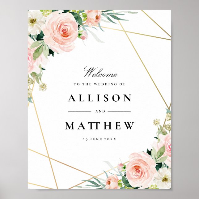 pink blush geometric wedding welcome sign (Front)