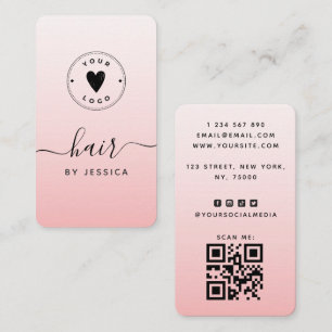 Pink Blush Girly Hair QR Code & Add Your Logo Cute Business Card