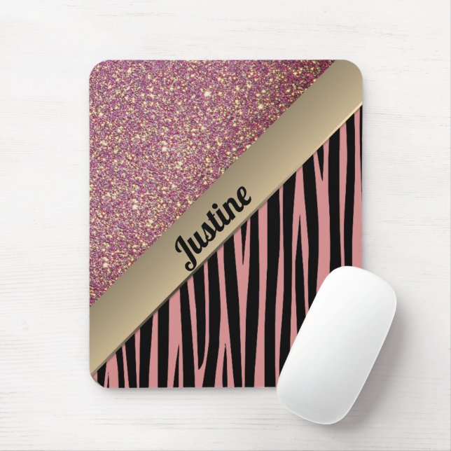 Pink Blush Glam Zebra Print Mouse Mat (With Mouse)