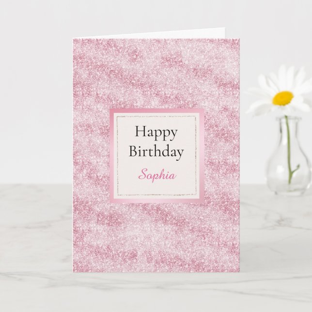 Pink Blush Glitter Birthday Card (Small Plant)
