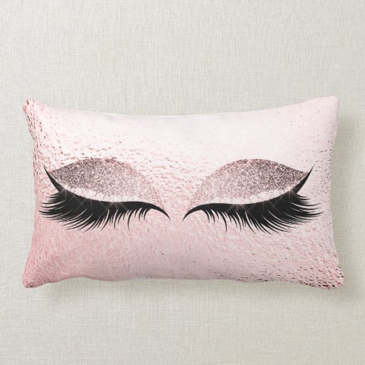 Image of Pink Blush Glitter Black Lashes Glam Make Up Grey Lumbar Cushion
