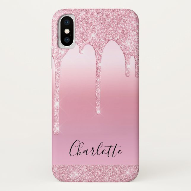 Pink Blush glitter drips name Monogram Case-Mate  Case-Mate iPhone Case (Back)