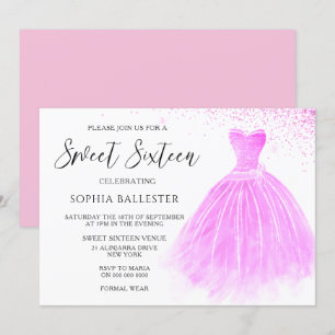 Pink Blush Glitter Gown Sweet 16 Party Invitation