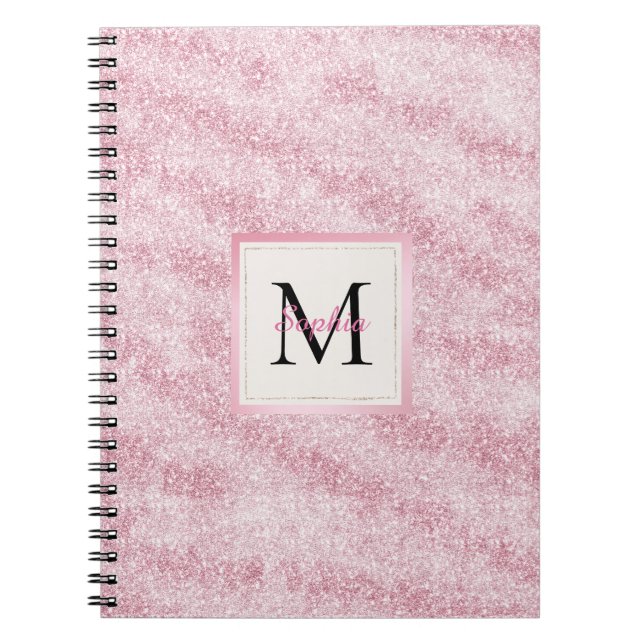 Pink Blush Glitter Monogram Notebook (Front)