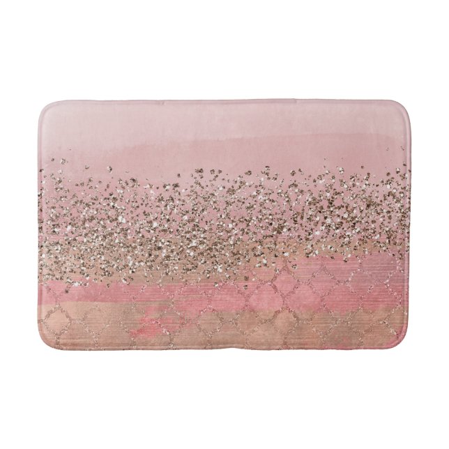 Pink Blush Glitter Moroccan Indian Princess Glam Bath Mat (Front)