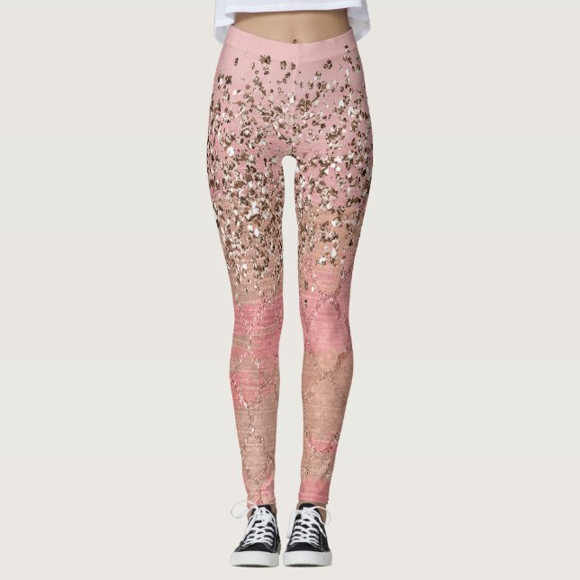 Pink Blush Glitter Moroccan Indian Princess Glam Leggings (Front)