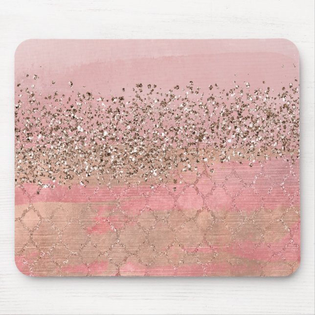 Pink Blush Glitter Moroccan Indian Princess Glam Mouse Mat (Front)