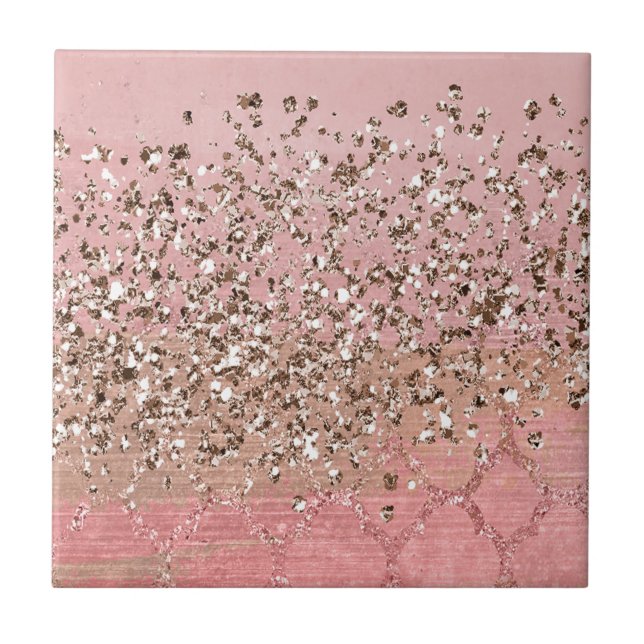 Pink Blush Glitter Moroccan Indian Princess Glam Tile (Front)