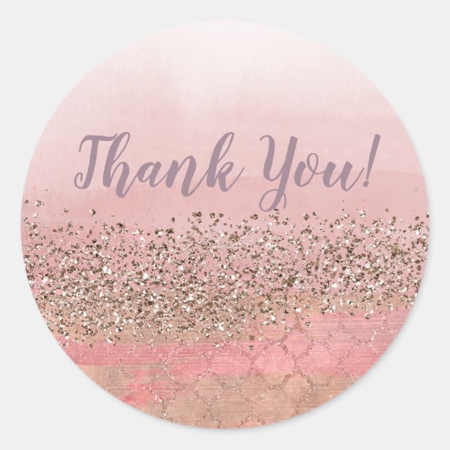 Pink Blush Glitter Moroccan Indian Princess Party Classic Round Sticker (Front)