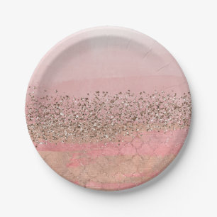 Pink Blush Glitter Moroccan Indian Princess Party Paper Plate