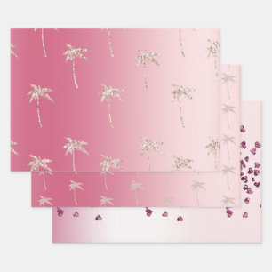 Pink Blush Glitter Palm Trees Ombre        Wrapping Paper Sheet