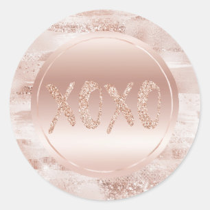 Pink Blush Glitzy Glitter Sparkle XOXO Classic Round Sticker