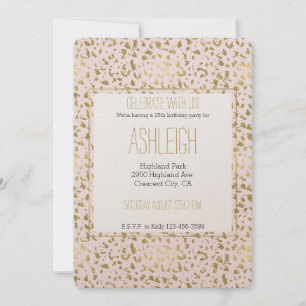 Pink Blush Gold Animal Print birthday Invitation