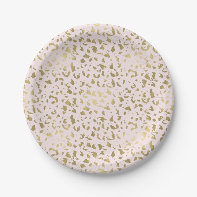 Pink Blush Gold Animal Print Paper Plate (Front)