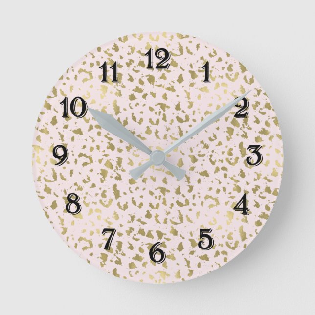 Pink Blush Gold Animal Print Round Clock (Front)