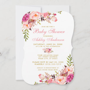 Pink Blush Gold Floral Baby Shower Invitation BP