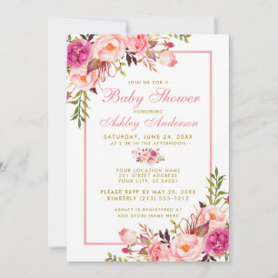 Pink Blush Gold Floral Baby Shower Invitation PS