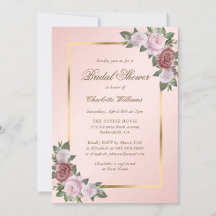 Pink Blush Gold Floral Bridal Shower Invitation