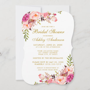 Pink Blush Gold Floral Bridal Shower Invitation B