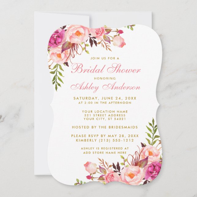 Pink Blush Gold Floral Bridal Shower Invitation BP (Front)