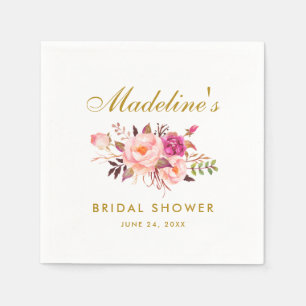 Pink Blush Gold Floral Bridal Shower Napkin