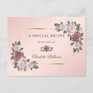 Pink Blush Gold Floral Bridal Shower Recipe Card