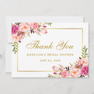 Pink Blush Gold Floral Bridal Shower Thanks Invitation