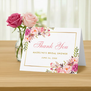 Pink Blush Gold Floral Bridal Shower Thanks Note P Thank You Card