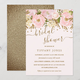 Pink Blush Gold Floral Confetti Bridal Shower Invitation