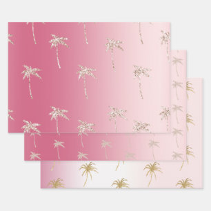 Pink Blush Gold Glitter Palm Trees Ombre     Wrapping Paper Sheet