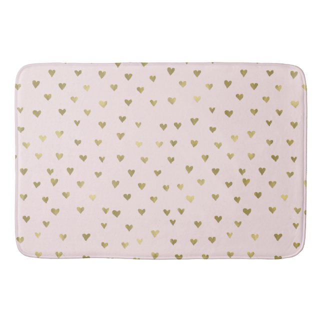 Pink Blush Gold Hearts Bath Mat (Front)