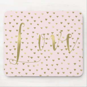 Pink Blush Gold Hearts Love Mouse Mat