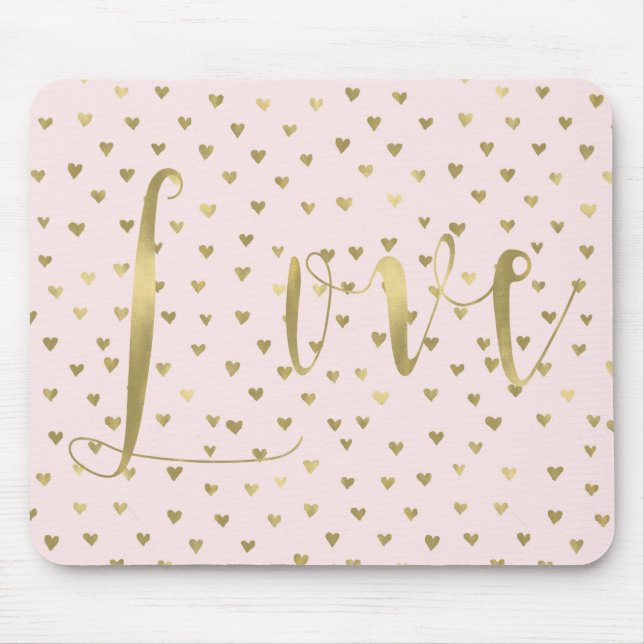 Pink Blush Gold Hearts Love Mouse Mat (Front)